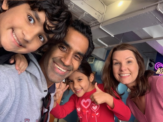 Rishi Bhardwaj with his son Aiden, daughter Amara, and wife Jennifer